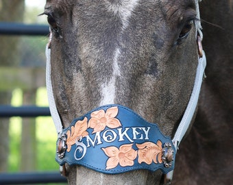 Two Toned Natural Floral Bronc Noseband and Premium Nylon Halter with Personalization