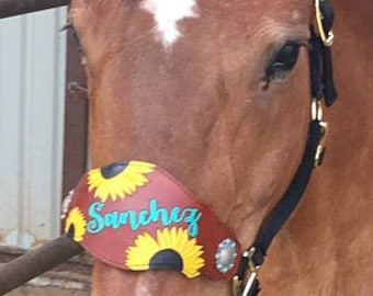 Custom Name and Sunflower Bronc Noseband with Nylon Halter