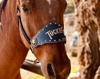 Slanted Text Bronc Halter Noseband - Personalized Leather Horse Tack