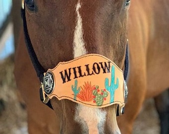Cactus Bronc Halter - Tooled & Hand Carved Horse Halter - By RF Tack