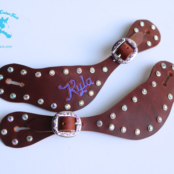 Personalized Western Spur Straps - Custom Made in Harness Leather - Girls/Boys Child/Youth Men/Women