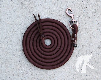 10' Poly Rope Horse Lead Rope - Leather Popper and Copper Colored Clip