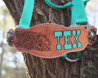 Custom Tooled Leather Horse Halter: Floral Bronc Noseband