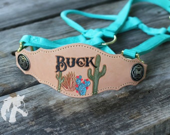 Cactus Bronc Halter - Tooled & Hand Carved Horse Halter - By RF Tack