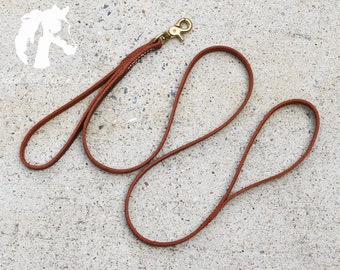 Double Handle Oiled Leather Dog Leash - Soft Harness Leather - Solid Brass Hardware