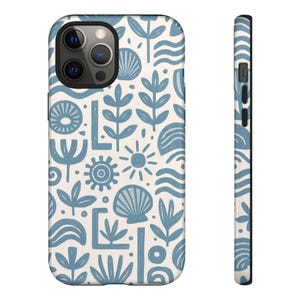 Beachy Shell Sun Drawing iPhone Case Samsung Pixel Cases, Nautical Summer Beachy iPhone Case