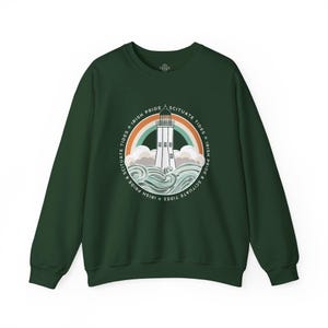 Adult Irish Pride Scituate Tides Crewneck Sweatshirt Rainbow Clover Scituate Lighthouse Clouds Over The Rainbow St Patricks Day Irish Parade