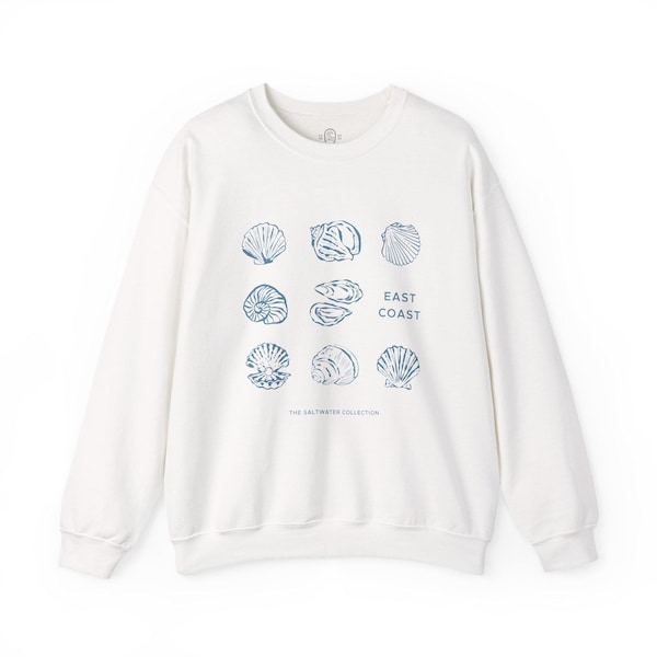 Erwachsener East Coast Seashell Crewneck Sweatshirt Ocean Vibe Pullover, Strandliebhaber Pullover, Küstenpullover, Nautisches Top, Muschel Design
