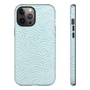 Wavey Hard Phone Case, Teal Blue Wave Beachy Phone Cover for iPhone Samsung Pixel, Protective Tough Cellphone Case, Ocean Design