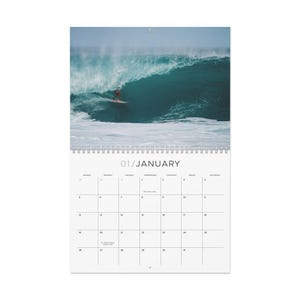 Calendario de pared de surf 2025 Calendario tamaño carta 8.5x11 Calendario de surf Calendario de surf en el océano Días festivos Arte náutico de pared Amanecer en el océano Atardecer