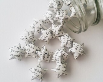 Typewriter Origami Stars: Black and White Mini Stars - Origami Decorations - Text - Typewriter Font - Gift for Writers - Gift for Blogger