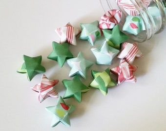 Big Christmas Mix Paper Stars: Christmas Stars - Green - Pink - Red - Blue - White - Big Stars - Origami Star Decorations - Stripes