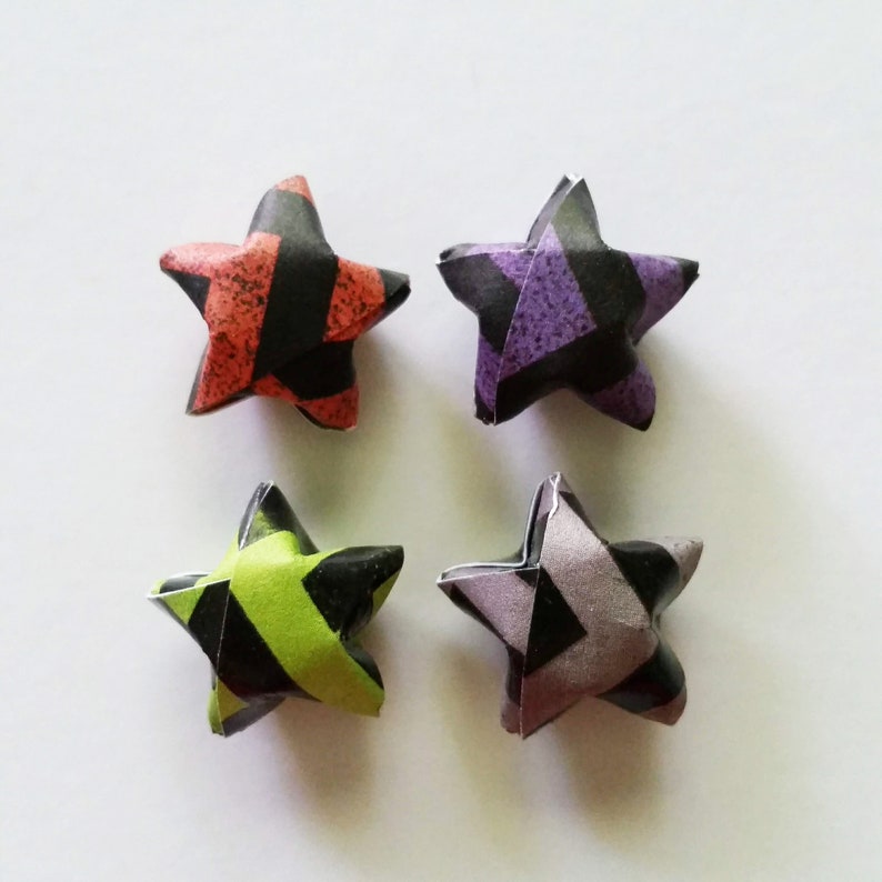 Mini Star Decorations Chevron Stripe Folded Paper Chevron Halloween Origami Star Mix: Orange Green Purple Grey Black Halloween Mix
