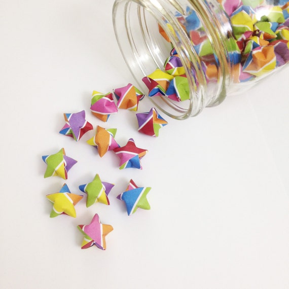 48 Rainbow Origami Stars Stripes Mini Star Decorations Folded Paper Lucky Stars Gay Pride Red Orange Yellow Pink Blue Purple