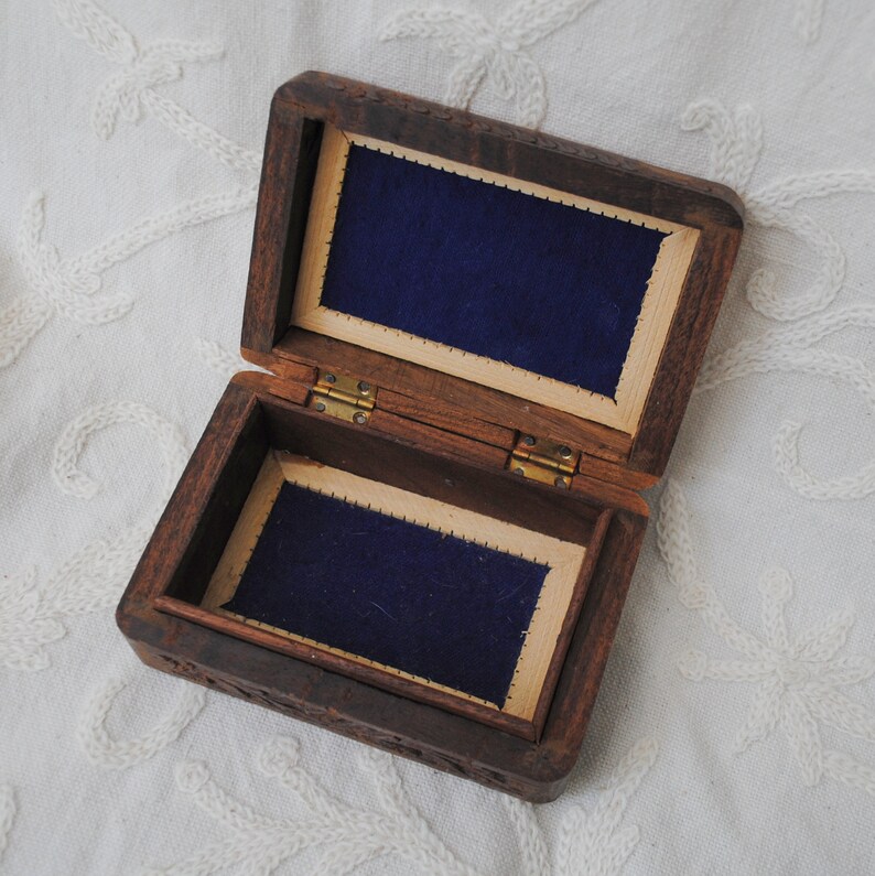 Vintage Carved Wood Box with Inlay Jewelry Box