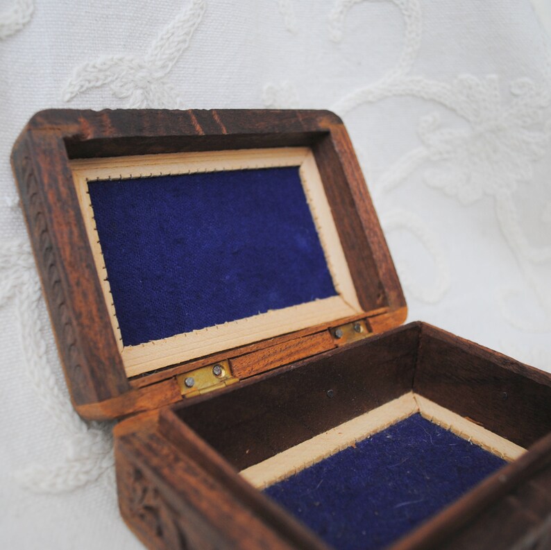 Vintage Carved Wood Box with Inlay Jewelry Box