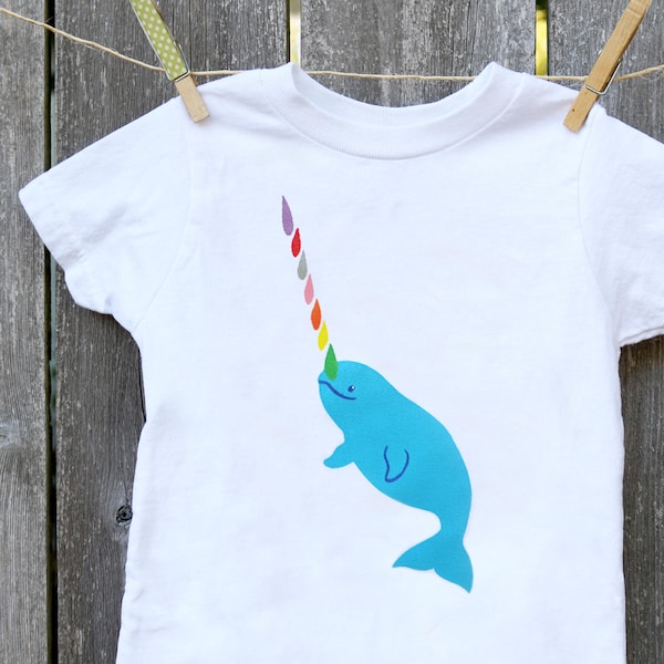 Rainbow Narwhal Shirt for Kids / Narwhal T-shirt / Rainbow Kid Shirt / Unisex Whale T-shirt / Unisex Kids Clothes / Narwhal Kids Shirt