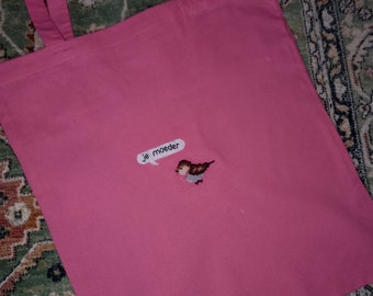 Roze tote bag met borduurwerk