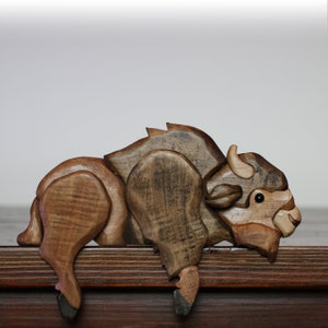 Carved Wooden Bison Shelf Decoration | Buffalo Art | Montana Gift