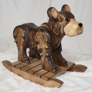 Rustic Bear Rocker, Rocking Horse for Toddler, Wooden Ride on Toy, Personalized Heirloom Baby Gift, Handmade  in Montana