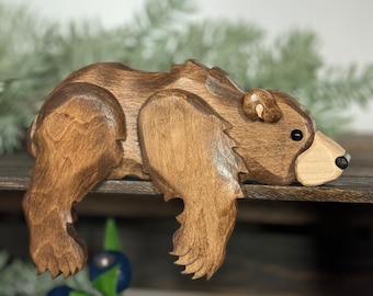 Handcrafted Wooden Bear Shelf Sitter | Rustic Cabin, Woodland Nursery Decor