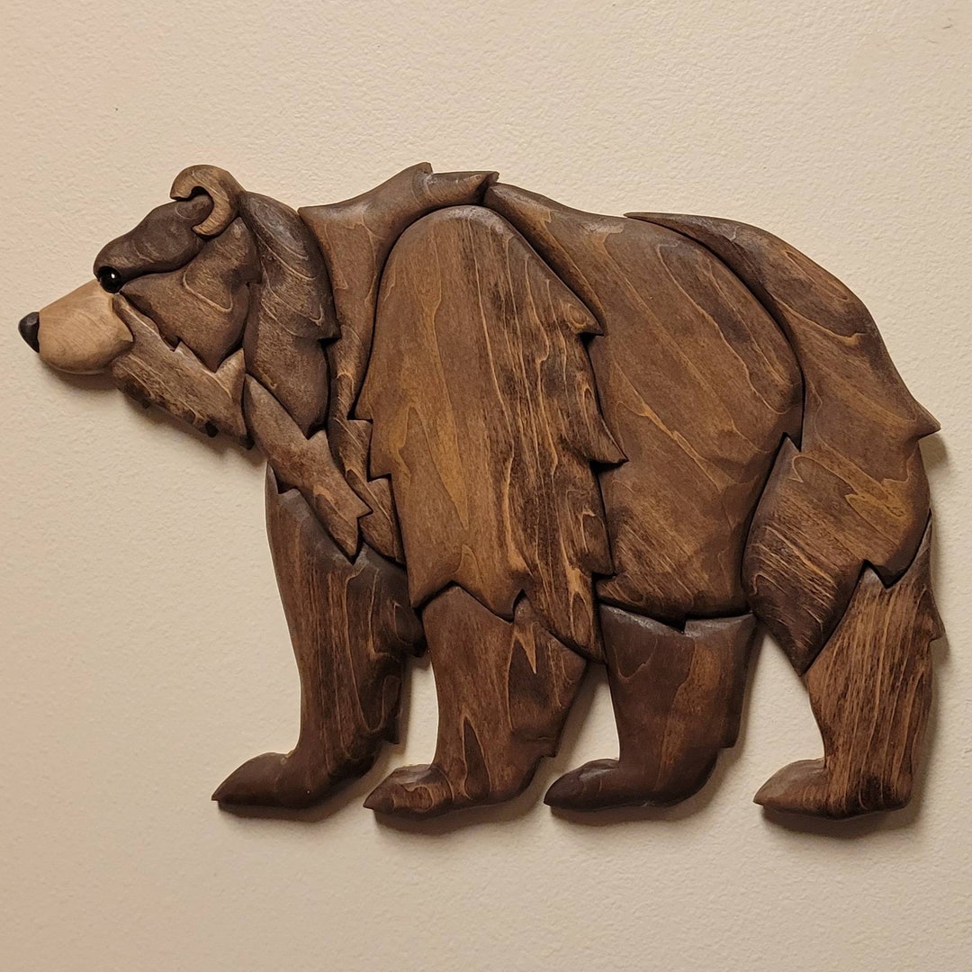 Large Wooden Grizzly Bear Wall Art Grizzly Bear Decor Bear Etsy