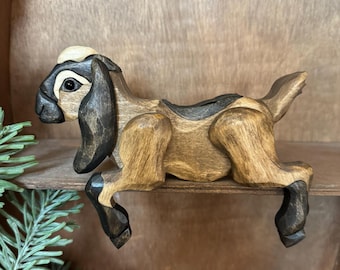 Handcrafted Wooden Nubian Goat Shelf Decor | Rustic Farmhouse Art Piece