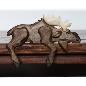 Carved Wooden Moose Shelf Decoration | Moose Art