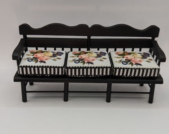 1:12 Scale Miniature Dollhouse Bench with Three Cushions