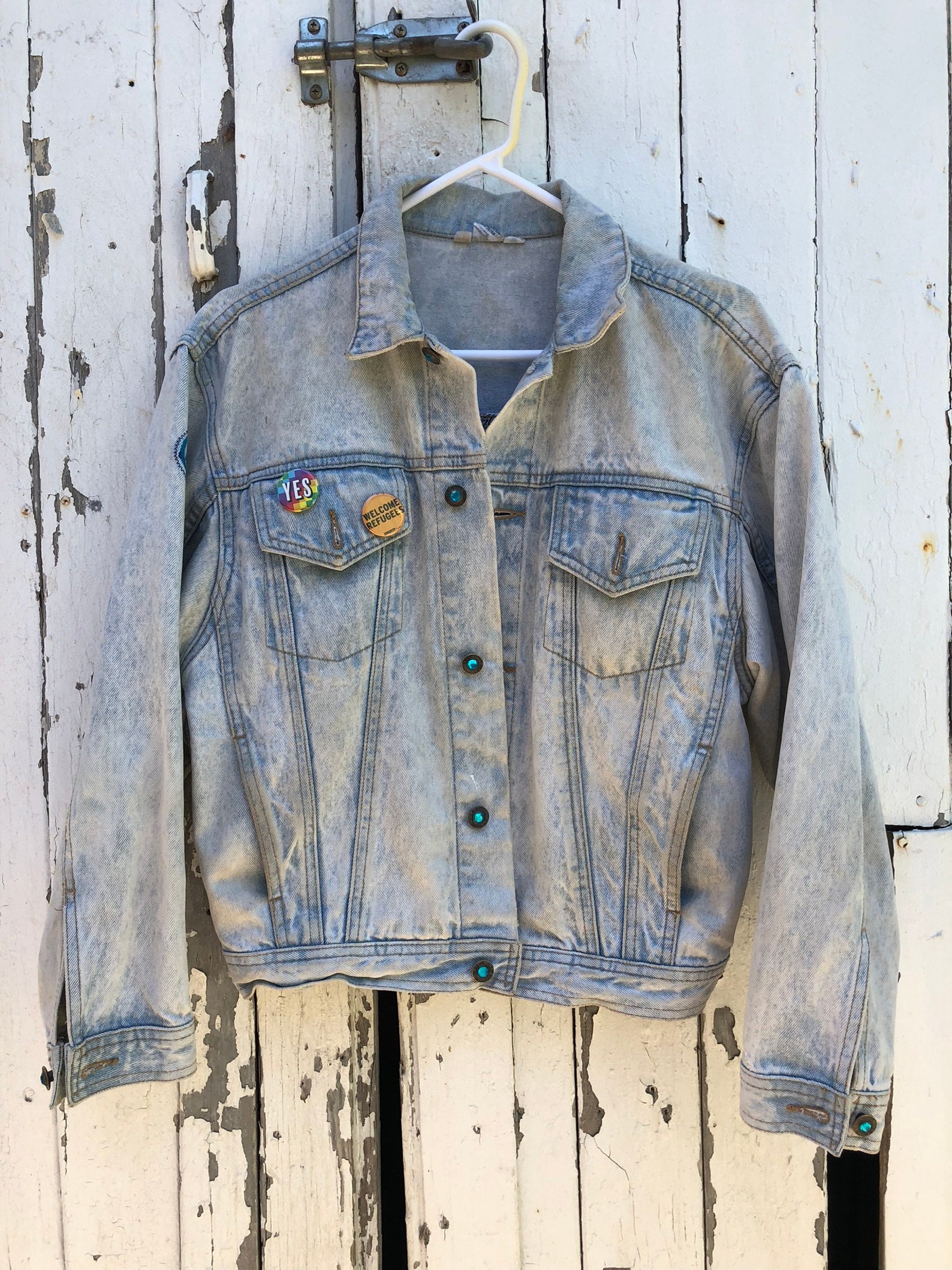 80s Vintage Denim Jacket with Patches Bomber Fit Acid Wash | Etsy
