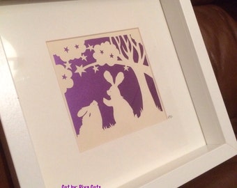 Framed "Bunnies & Stars" paper cut (design by Paper Panda)