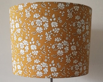 Handmade lamp footy or suspension beige flowers on mustard background fabric liberty