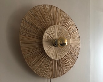 Decorative nomadic light wall light natural raffia and white ALBA