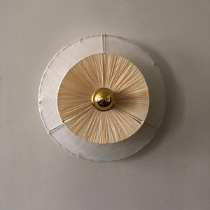Lámpara de pared de luz fija en rafia y velo de lino GALIA D. 30cm (portátil bajo pedido)