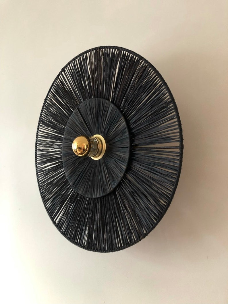 FIXED light wall lamp in black raffia portable version on request FIORELLA RAFFIA image 3