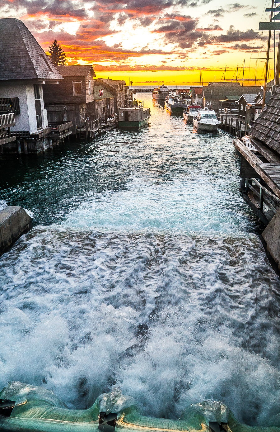 Fishtown Leland Historic District Sunset in the Harbor of Northern