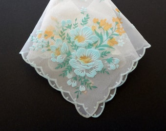 Vintage nylon flocked handkerchief with scalloped edges