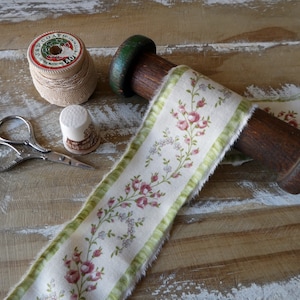 Red roses hand frayed cotton ribbon