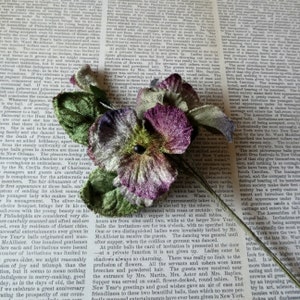 Velvet pansies, vintage look flowers for crafting, velvet flowers