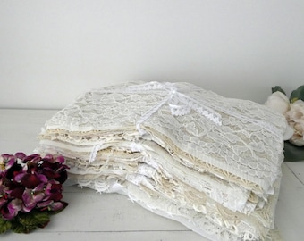 Vintage Lace Fabric Bundle, Slow Stitching, Junk Journals, Fabric Art, 10 Pieces