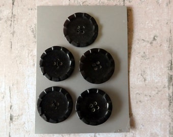 5 vintage black art deco buttons, 28 mm four hole buttons