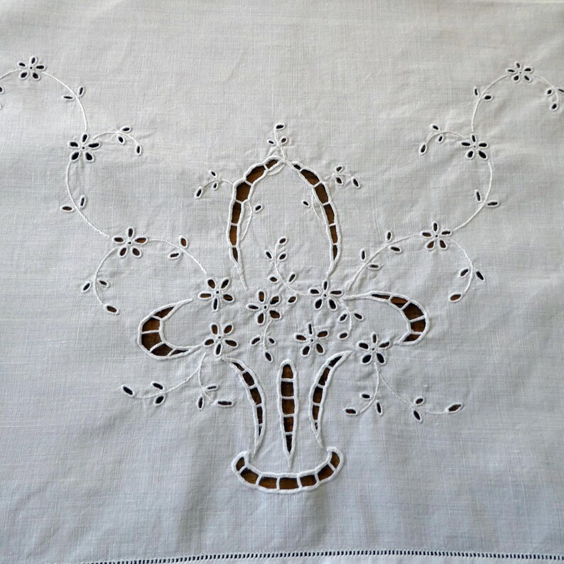 Subtle Cutwork Pair of Antique White on White Embroidered Sideboard Covers With ...