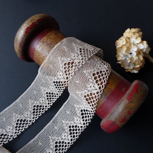 Beige English needle lace trim, 35 mms wide