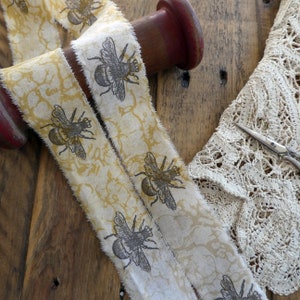Queen Bee hand stamped and frayed ribbon