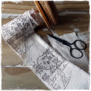 Hand dyed stamped and frayed ribbon Carte Postale
