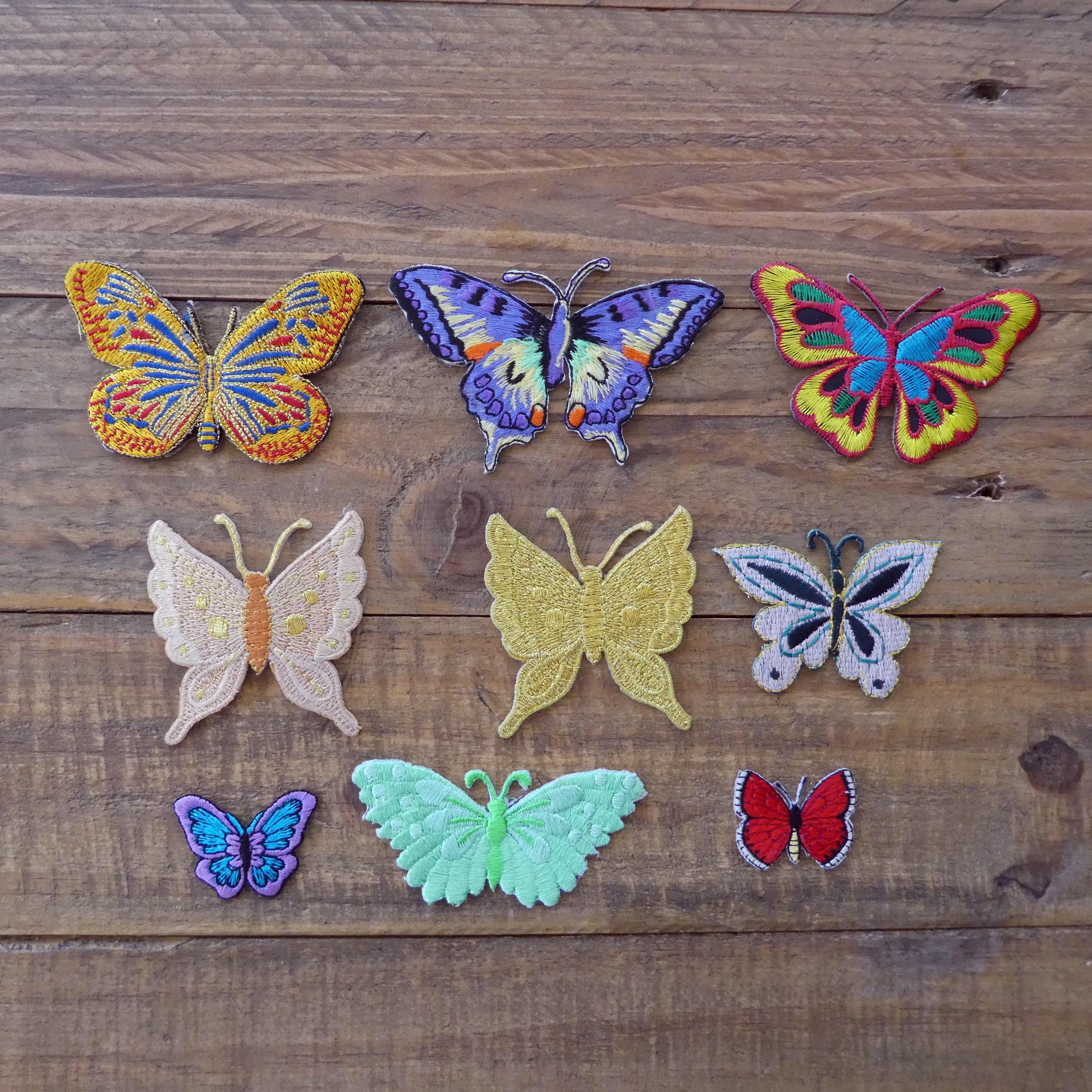 Iron-on embroidered motifs, butterfly motifs, butterfly appliques
