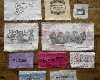 10 sewing themed hand-stamped motifs, pack #4