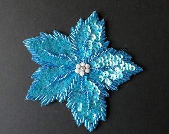 Vintage blue flower beaded motif, sequin motif