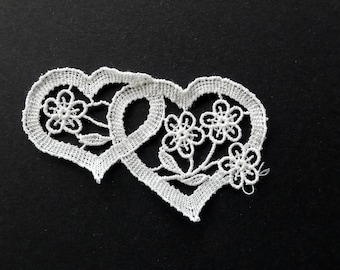 Cream Venise lace applique, embroidered heart motif