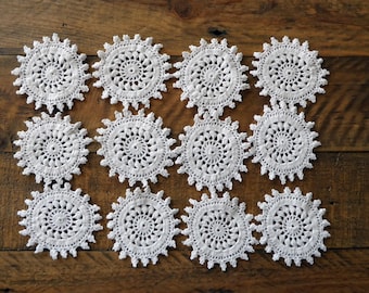 White crochet medallions 12 small vintage doilies 7cm doilies for craft